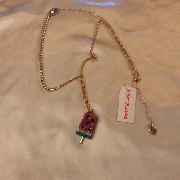 Betsey Johnson Gold Tone Watermelon Popsicle Pendant Necklace Cup Chain NWT - Picture 9 of 16